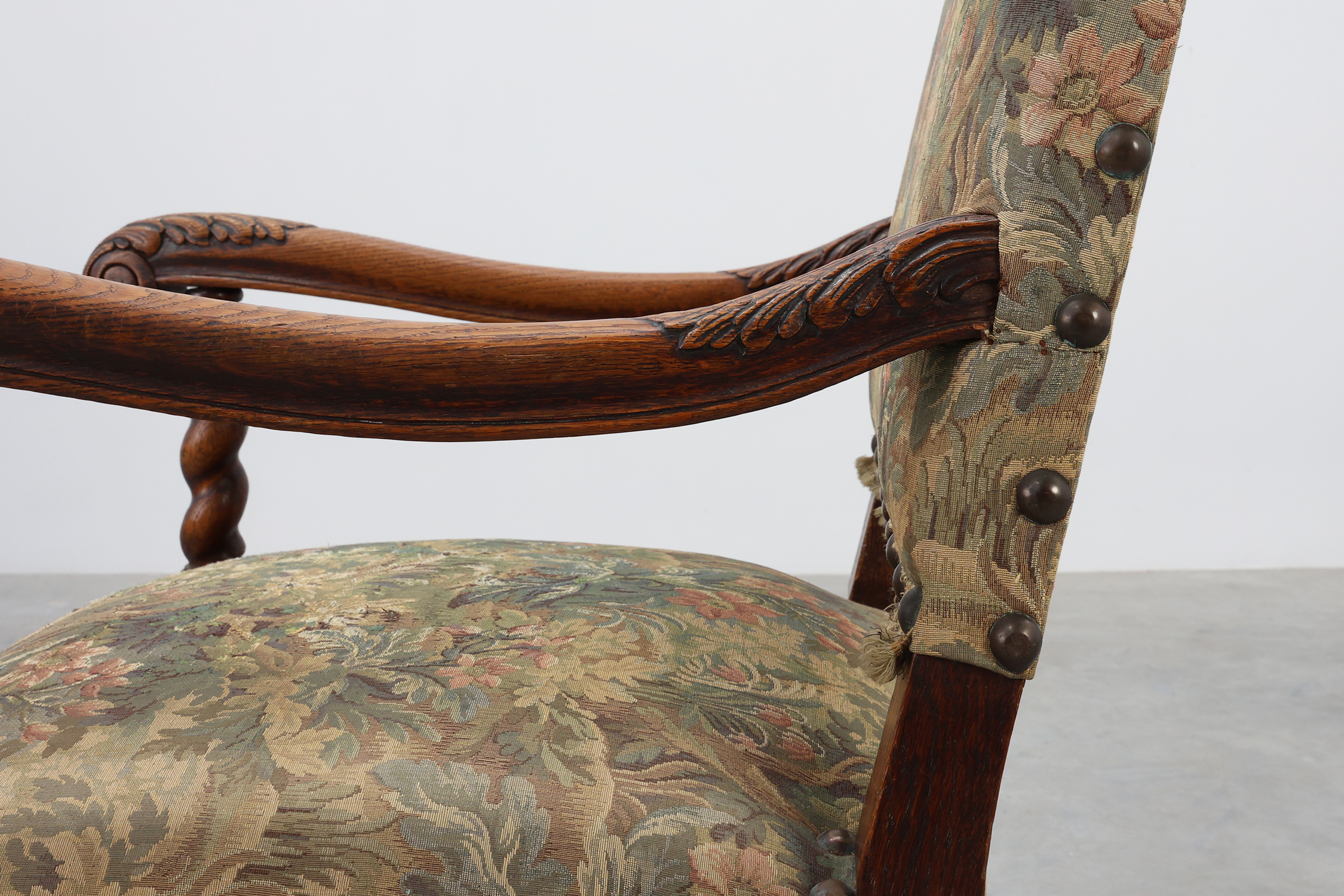Antique armchair in walnut with tapestry upholstery, UK 17th centurythumbnail